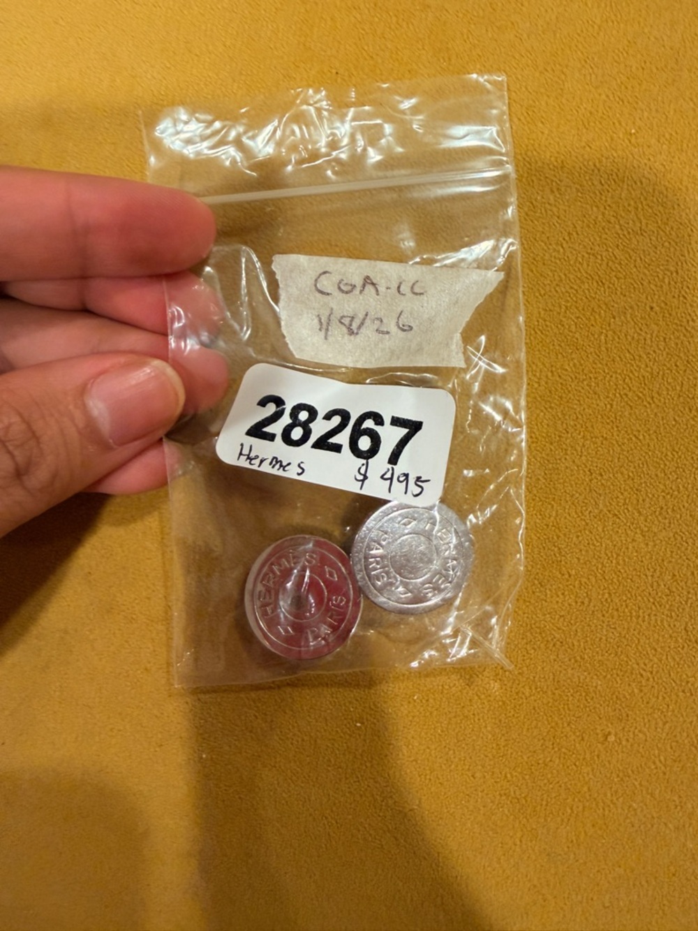 Hermès Silver & Red Rivet Buttons (Pair)